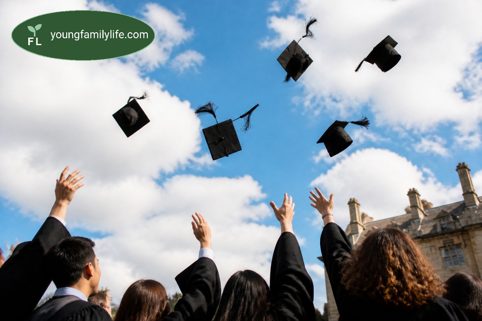 Academic graduation gowns and mortarboards draped in soft window light