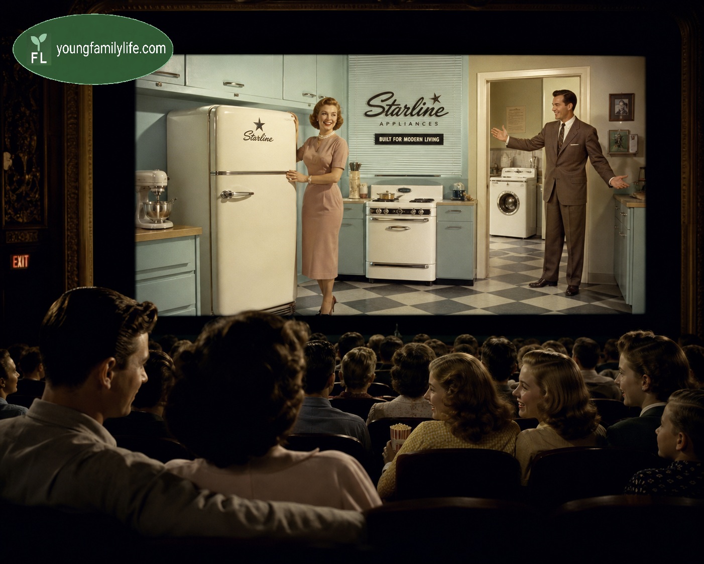 A vintage Hollywood film reel alongside a modern smartphone screen — the aspiration industry across a century