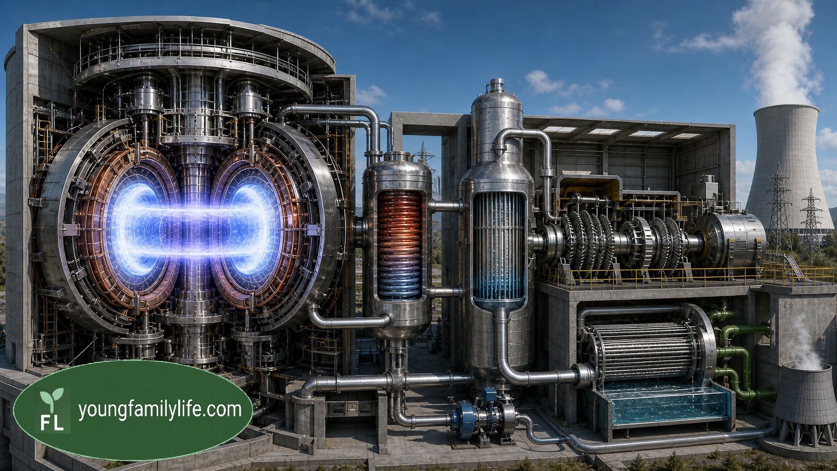 Interior view of a tokamak fusion reactor facility, showing the doughnut-shaped chamber used to contain plasma for nuclear fusion research.