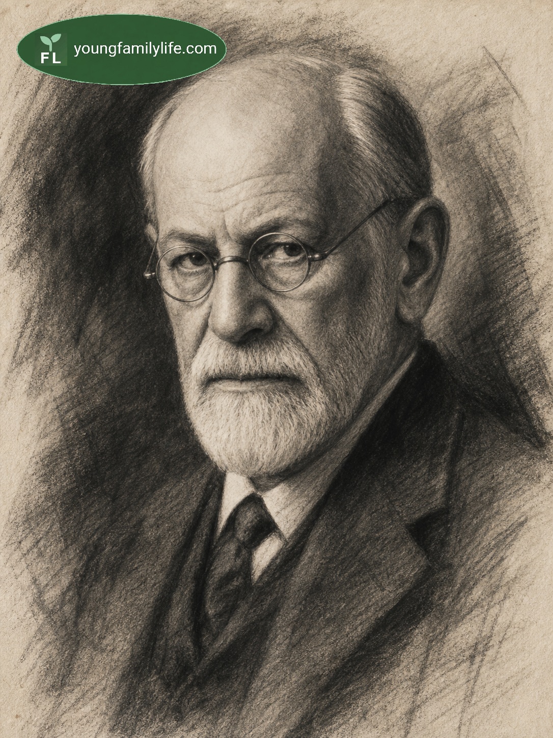 Portrait study evoking Sigmund Freud — the founder of psychoanalysis whose work permanently altered how Western culture understands the human mind.