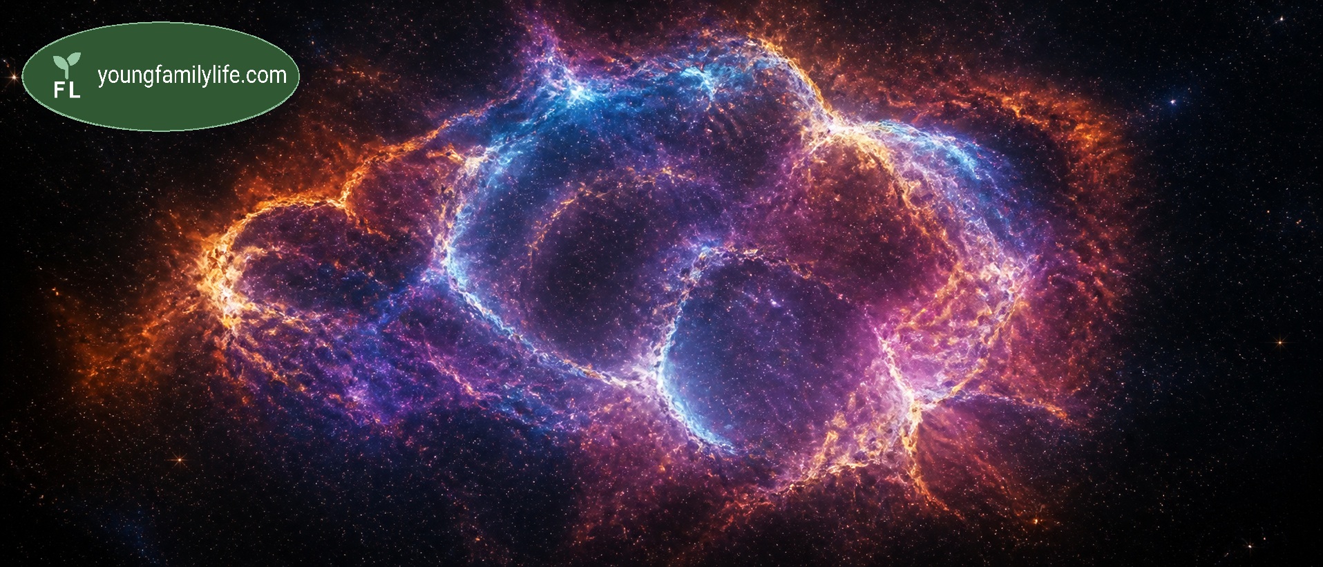 A glowing supernova remnant scattering material into surrounding space, the raw material for future stars and planets.
