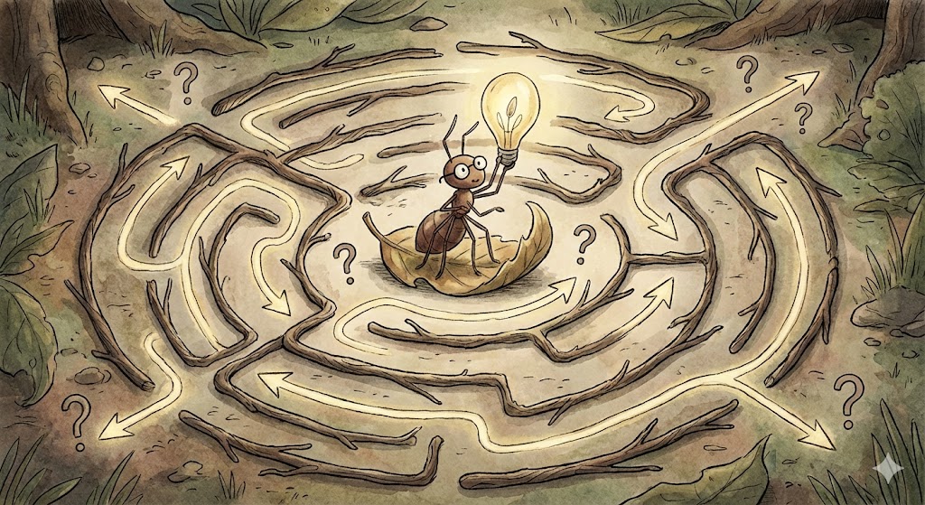 Clever ant navigating a maze
