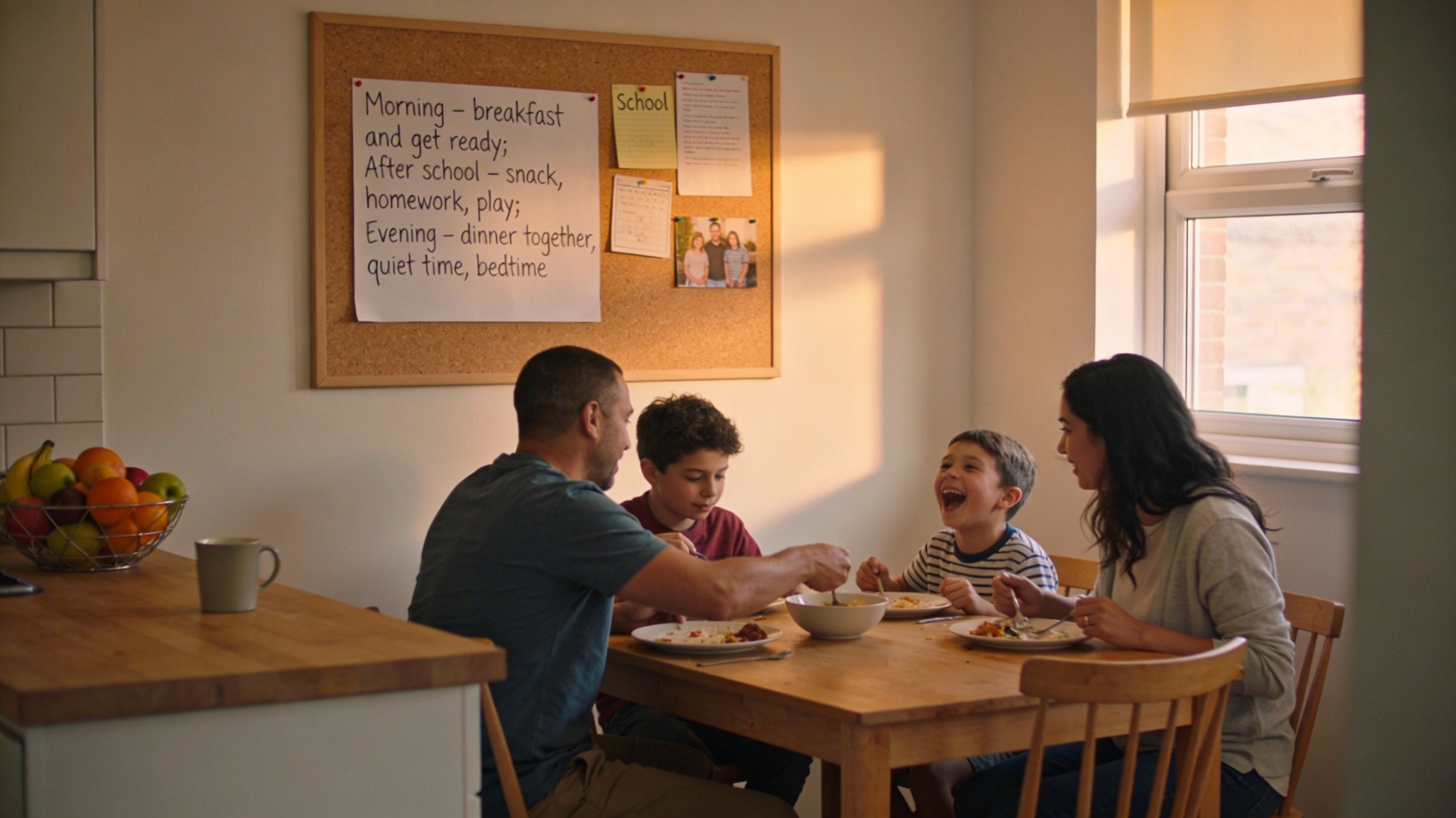 A calm household scene representing rules and structure in everyday family life
