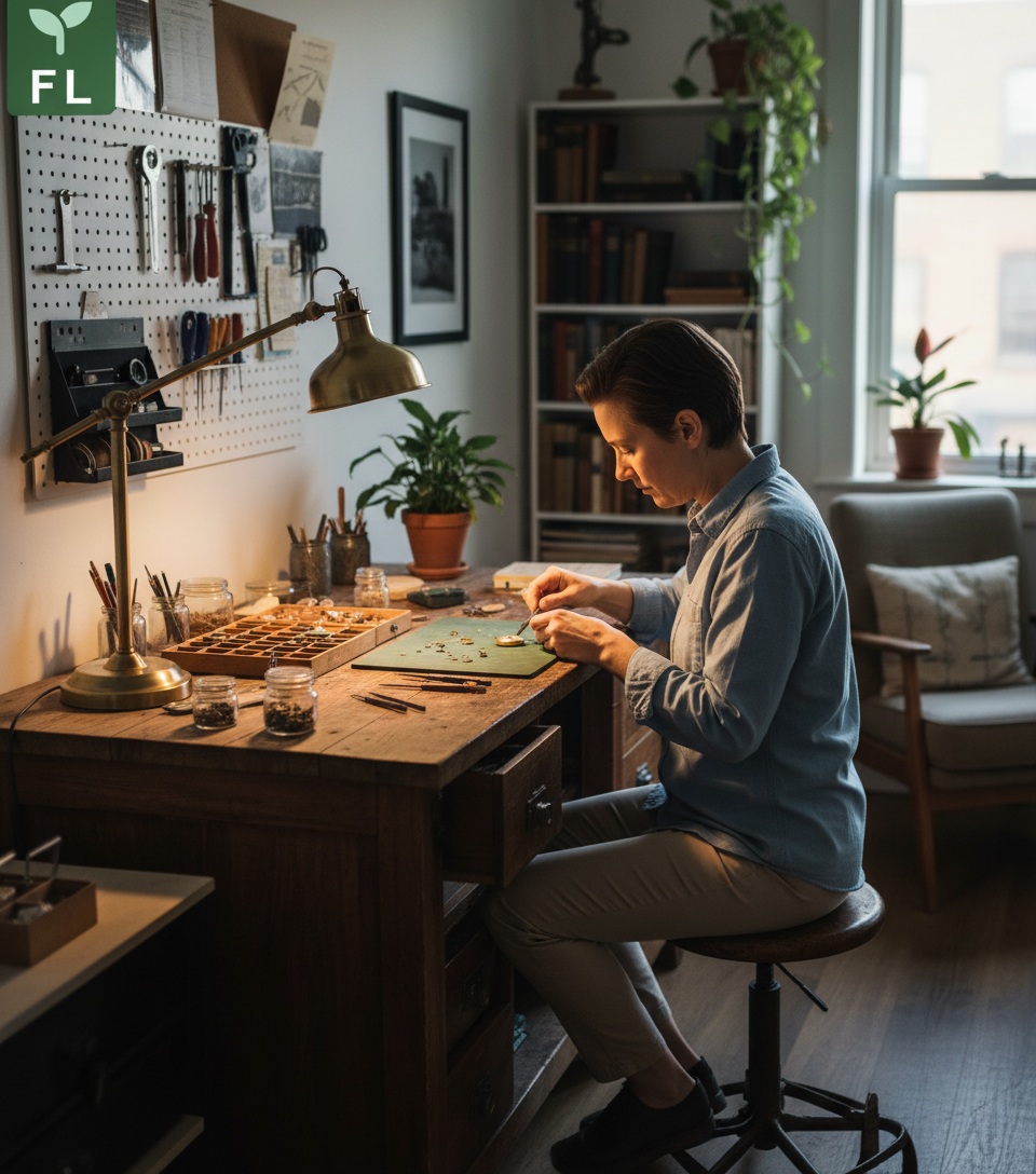 A person quietly and competently getting things sorted alone, illustrating the practical strength of withdrawn attachment at its best.